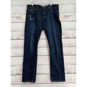 Jimmy Taverniti Distressed Selvedge Straight Denim Jeans Men's 34 Blue Dark Wash